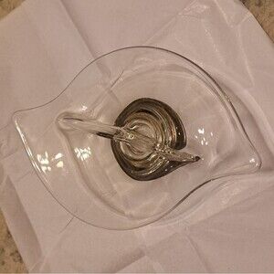 Viking divided glass dish clear vintage silver tone candy trinket MCM home decor